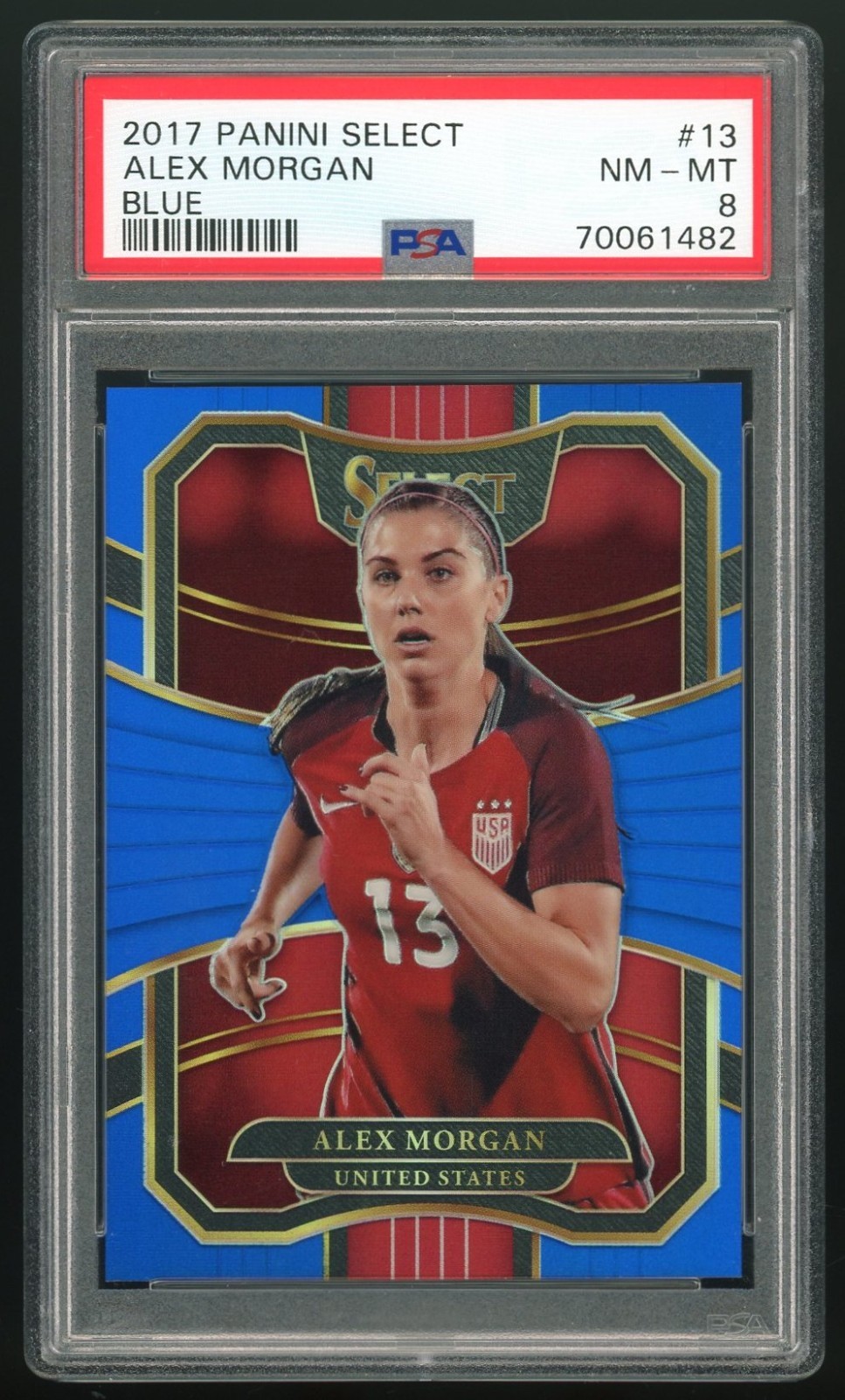 ALEX MORGAN 2017 PANINI SELECT BLUE PRIZM 126/299 PSA 8 #13 USA