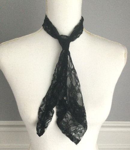 Black Lace Neck Tie Fairy Grunge Whimsigoth Sheer Punk Emo Alternative Indie~EUC