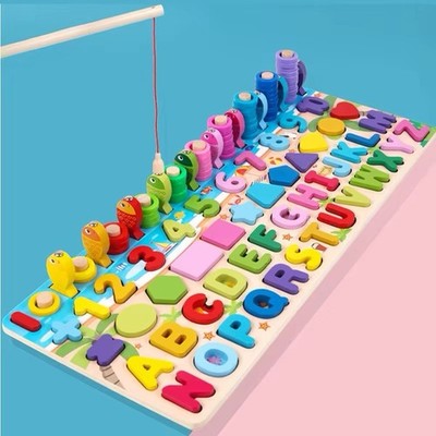 6-in-1 Wooden Montessori Toy   Fishing, Alphabet, Numbers, Shapes & Colors Ma...
