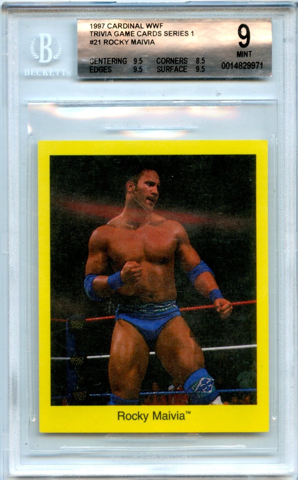 THE ROCK 1997 CARDINAL WWF TRIVIA GAME ROCKY MAIVIA WRESTLING ROOKIE #21 BGS 9