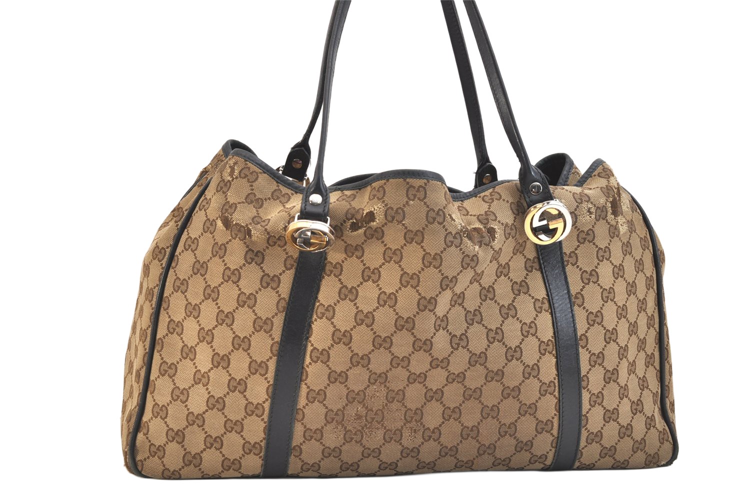 Autentica borsa Gucci vintage Miss GG a mano tela pelle 232956 marrone 4567N