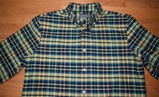LL Bean Signature Mens Dress Shirt Plaid Slim Fit Green Yellow Blue Lumberjack M