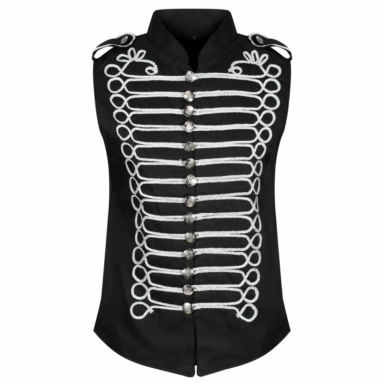 Men's Military Hussar Sleeveless Black Vest Black & Silver Jacket Usa