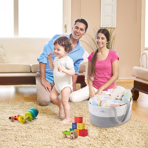 Diaper Caddy Organizer Cotton Rope Diaper Caddy Basket Woven Diaper Caddy With D - Picture 6 of 7