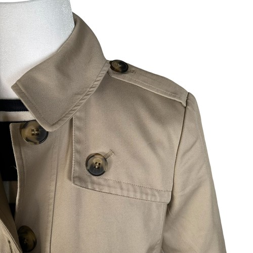 Abrigo de gabardina London Fog para mujer talla 8P beige totalmente forrado azul y blanco a cuadros - Imagen 8 de 19