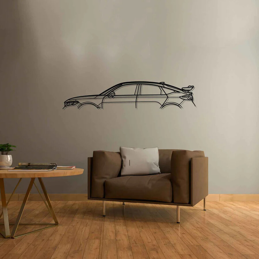 3D Acrylic Metal Car Wall Art - USA Silhouette Civic Type R Auto Decor-image