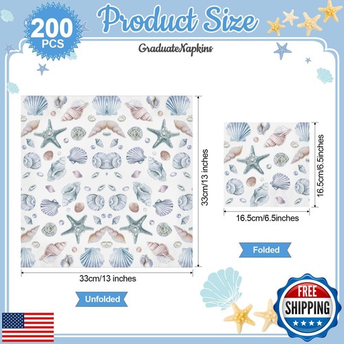 Funrous 200 Sea Guest Napkins 3 Ply Beach Dinner Napkins Sea Hand Summer Dinn - Picture 2 of 5