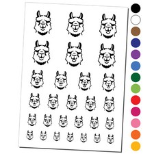 Fluffy Wooly Llama Head Temporary Tattoo Water Resistant Set Collection