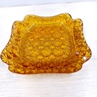Vintage Daisy & Buttons Cigar Ashtray Square Yellow Amber Glass