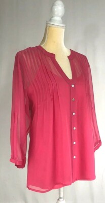 Sigrid Olsen Blouse Shirt Top Small 100% Silk Button Down 3/4 Sleeve Pink $199