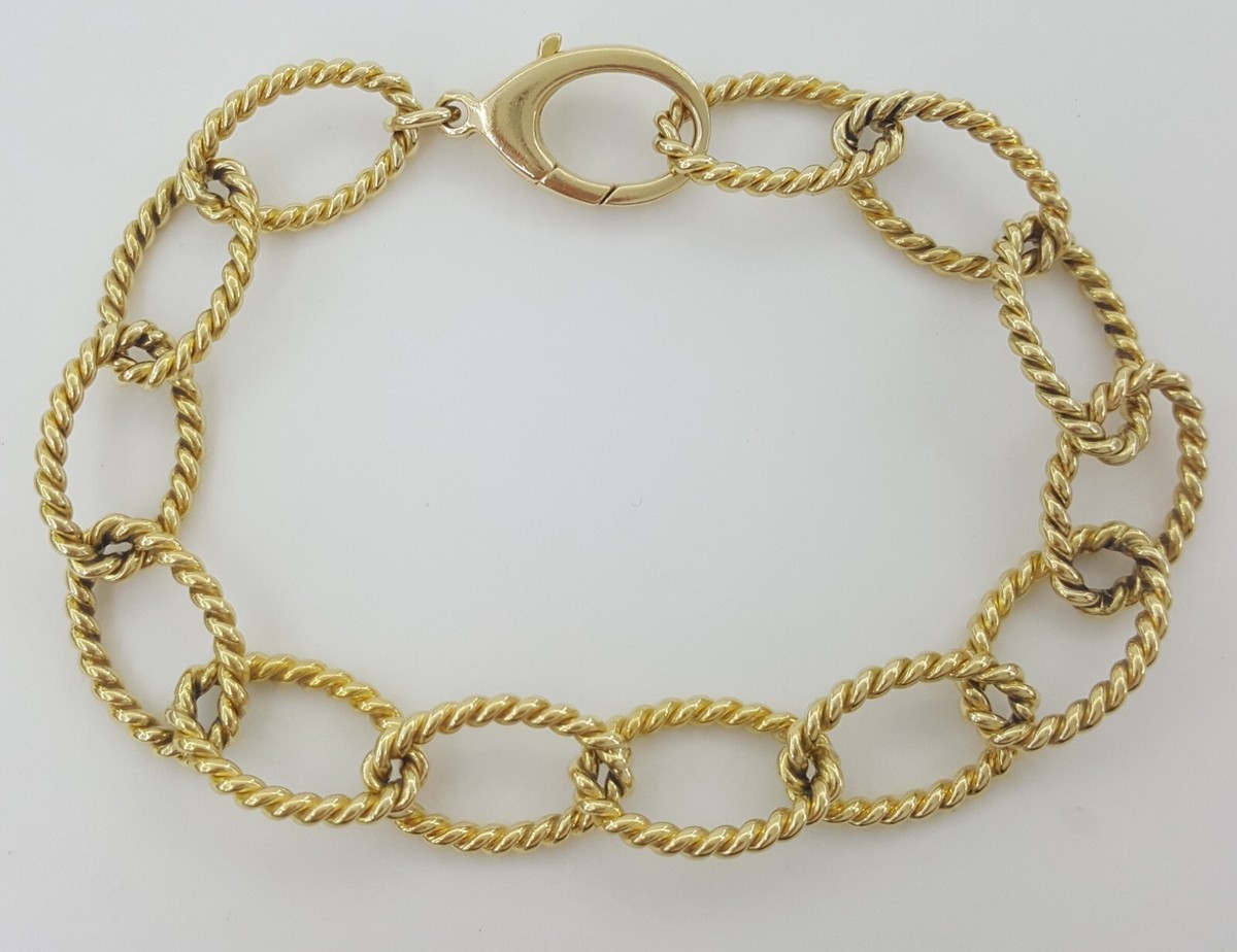 【ユーズド品】TIFFANY　Oval Link Bracelet　＊535 Tiffany & Co. 18k Yellow Gold Braided Oval Link Bracelet