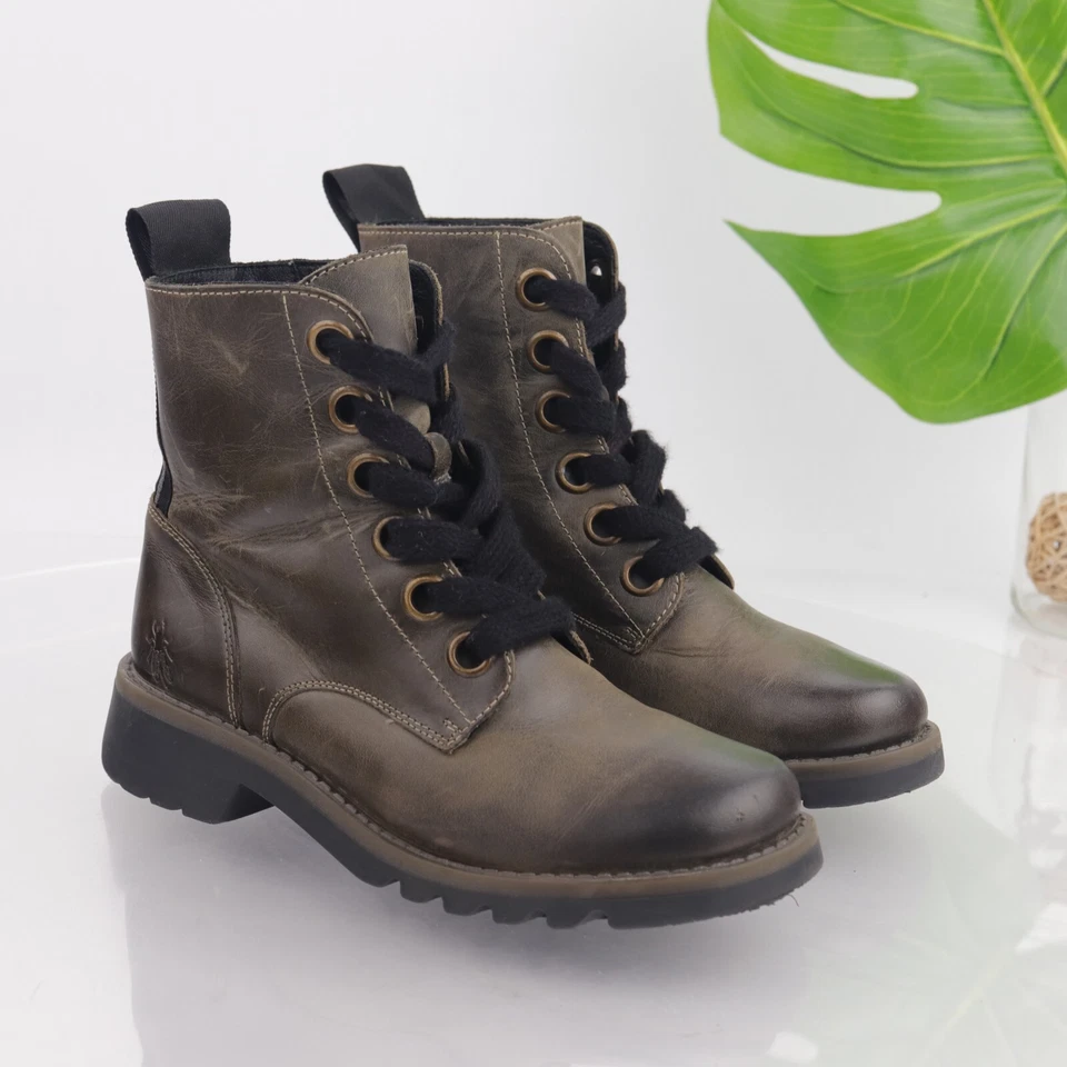 Fly London женщин Ragi ботинки размер 36 5,5 шнурует вверх боя зажим подошвы коричневый кожаный - Изображение 2 из 4