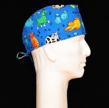 Colorful Cats on Blue Theme Scrub Hat