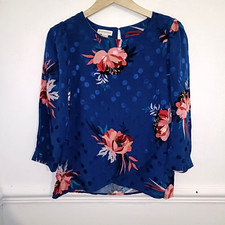 Monsoon Womens Top Blue Pink Size UK 8 Floral Blouse Popover Janice Print