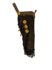 Brown Suede Leather Chinks With Hand Painted 3D Sunflower Design