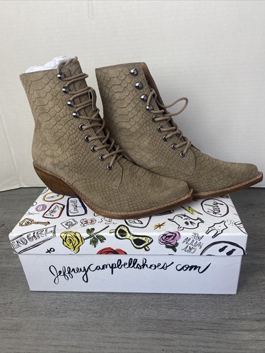Jeffrey Campbell Free People Elmcroft Khaki Matte Snake Boots US Size 7M - Picture 15 of 18