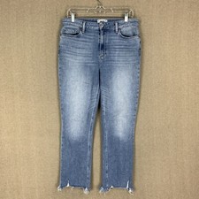 Paige Cindy Jeans Size 31 Womens Blue High Rise Straight Mel Destroyed Raw Hem