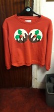 Ladies Primark Cherry Red Christmas Pudding Sweatshirt