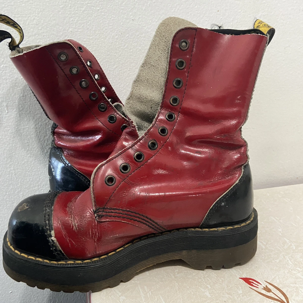 Vintage 90s Red & Black quad sole double steel toe Dr Doc