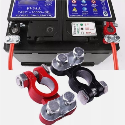 2PCS Positive Negative Car Battery Cable Terminals Top Post Connectors Clamp New - Picture 6 of 13