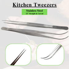 BBQ Chef's Tweezers 12" STR  CRV for Serving Adjusting Plating Food - 2 Pcs
