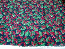 Holly and Berries on Dark Background Cotton Fabric Cranston VIP