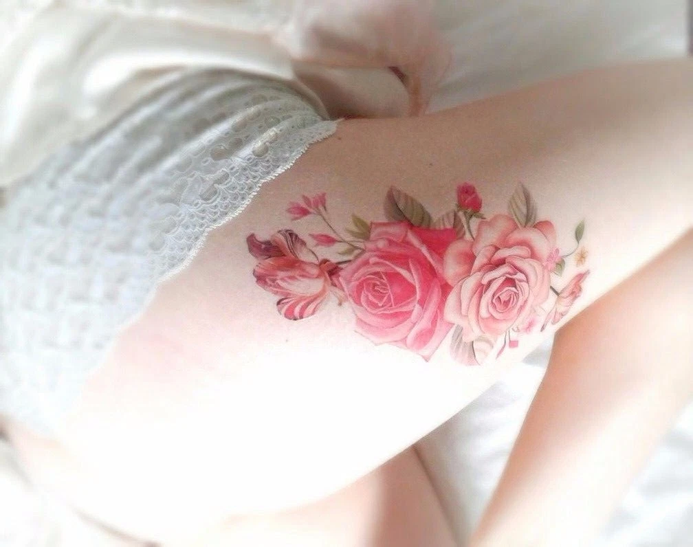 Temporary Tattoo Pink Roses Large Flower Stickers Body Art Fake Waterproof  UK | eBay