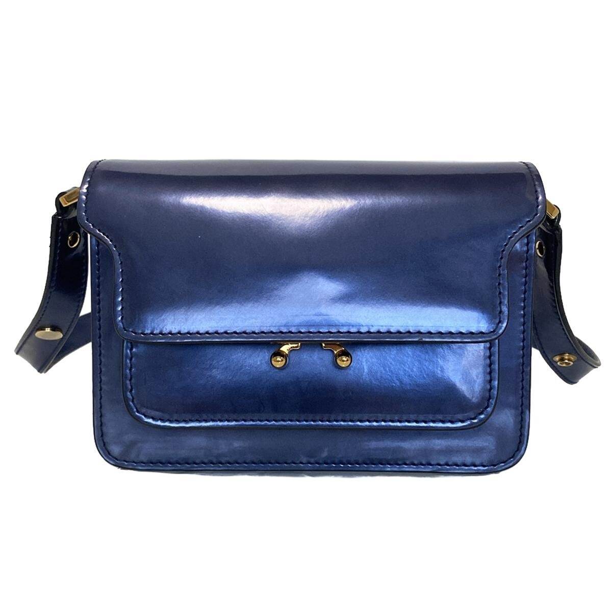 Auth MARNI Trunk - Navy Leather Shoulder Bag | eBay