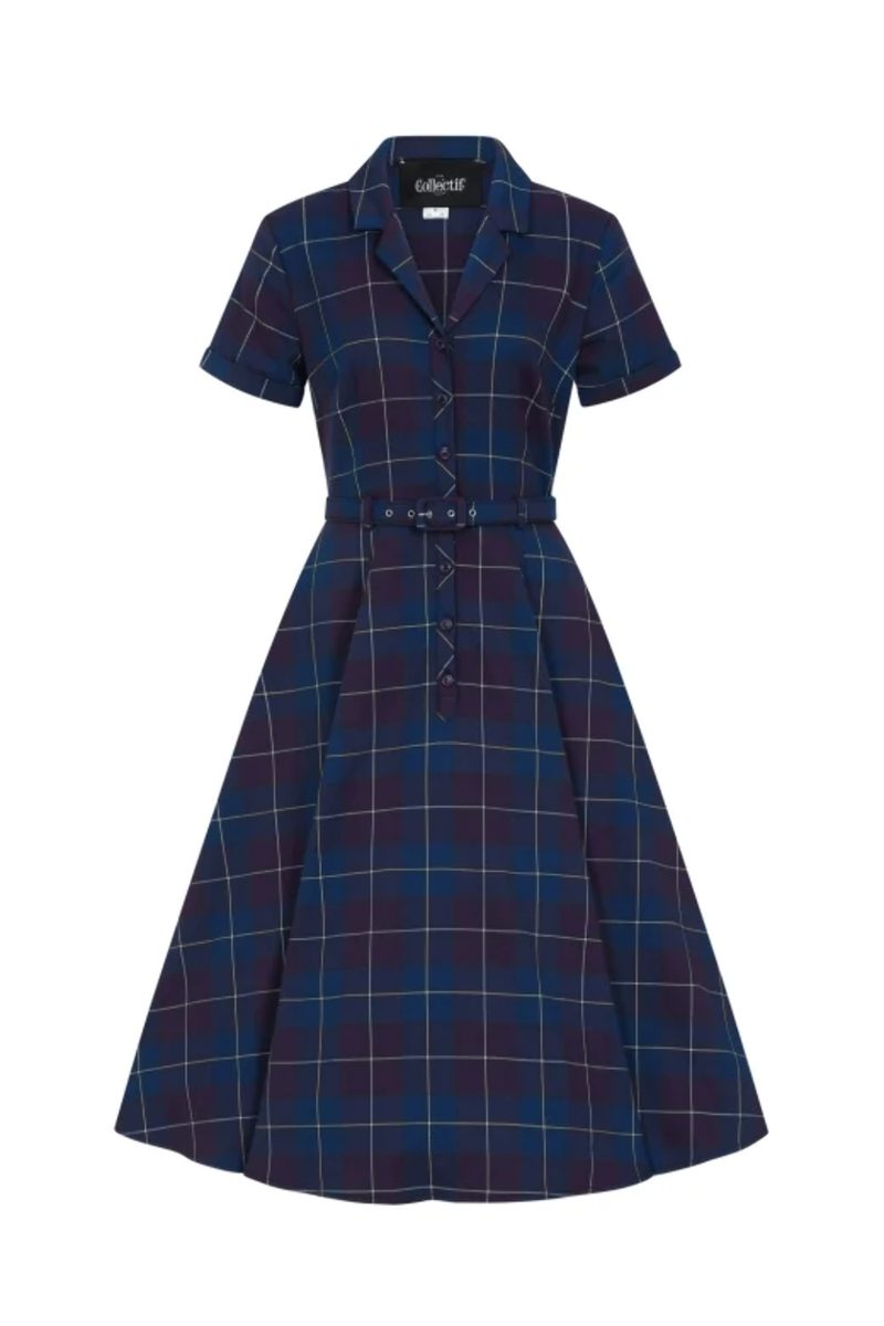 Caterina Mermaid Check Swing Dress Collectif 16 18 shirt 50s retro | eBay