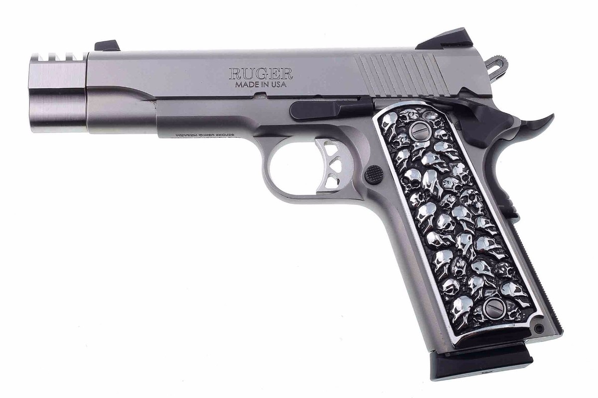 1911 fits Colt Rock Island 3D Skulls Pewter Finish Solid Aluminum