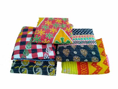 Indian Vintage Handmade Kantha Quilt Reversible Cotton Throw Wholesale Lot 5 pc