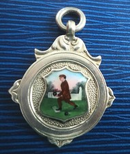 Stg. Silver  Enamel Medal / Fob Pendant - Bowling / Bowls h/m 1931 Birmingham