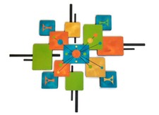 Mid Century Modern Atomic Cosmic Wood Metal Wall Sculpture Square Wall Art 40x33