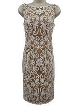 Adrianna Papell Sheath Dress 4 Embroidered Lace Nude Semi-Formal Wedding $189