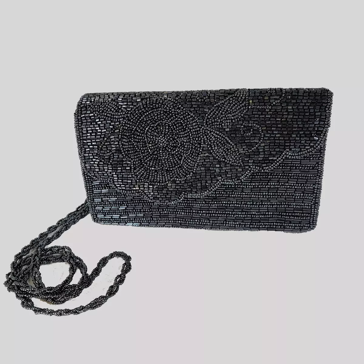 Black evening bag top with shoulder strap
