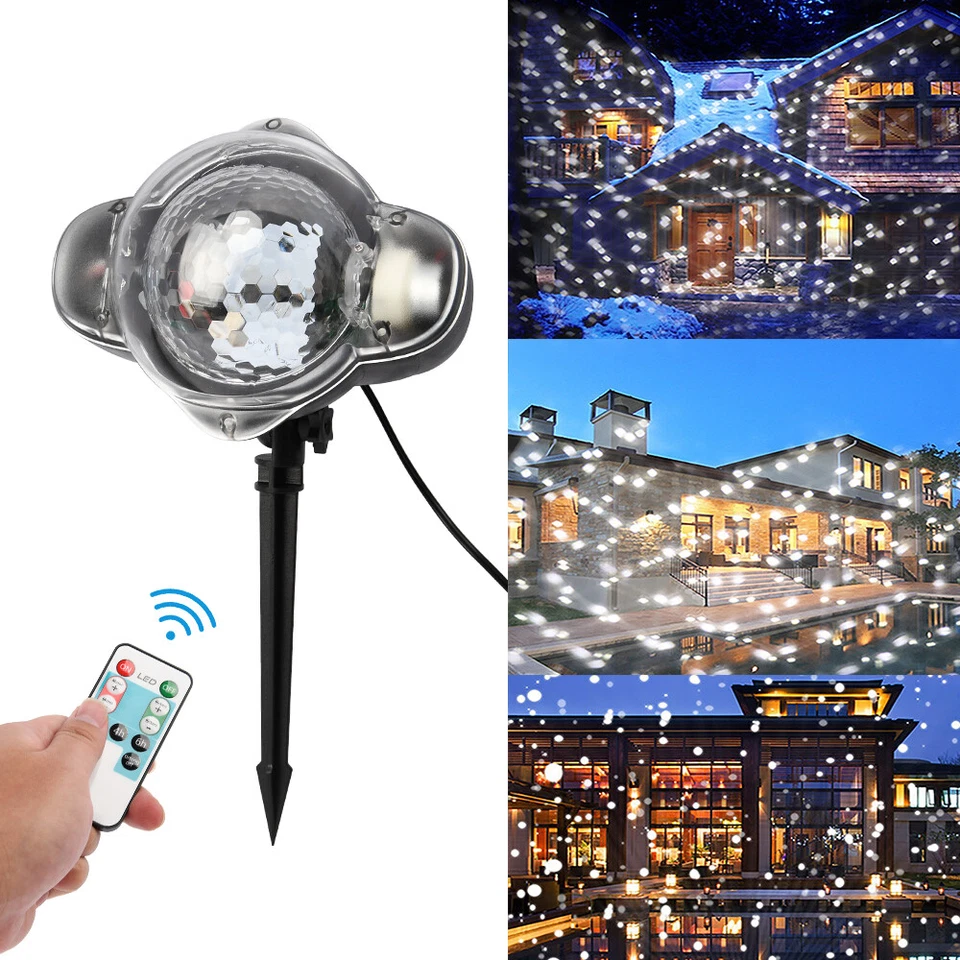 Proyector de copos de nieve navideños para exteriores, LED, movimiento, luz láser Foto 2 de 4