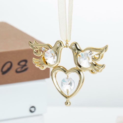 Matashi 24K Gold Plated Love Doves Hanging Ornament w Crystals Mother's Day Gift - Picture 4 of 5
