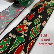 Kirkland Wire Edge Ribbon 5 Yards Ornaments Christmas Holiday Gift Wrap Bow 2.5"