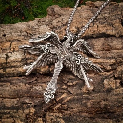 Seraphim Cross Silver Pendant Alloy Necklace Ideal Jewelry Seraphim Cross Silver Pendant Alloy Necklace Ideal Jewelry