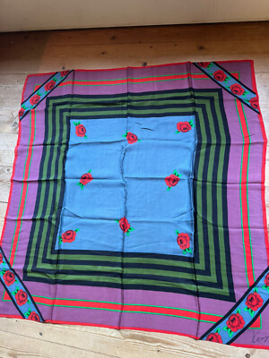 Kenzo Seide Tuch Seidentuch blau grün rot Rosen Chiffon  vintage  90 x 90 cm