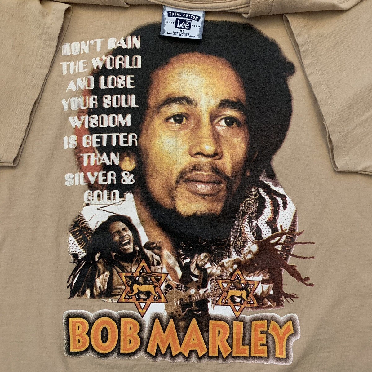 Vintage 90s Lee Bob Marley Tee T-Shirt Size XL Men Made In USA Tan