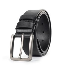 Mens Casual-Leather-Belt Classic for 31-34" waist Black With Pin Buckle