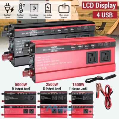 5000W LCD Car Power Inverter DC 12V 24V to 110V AC Sine Wave RV Solar Converter