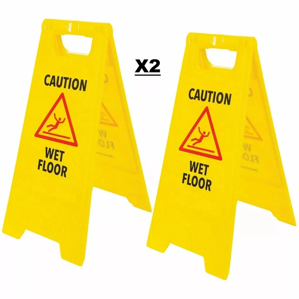 FAME 2x Caution Slippery Surface Warning Hazard Safety Standing Wet Floor Sign Yellow
