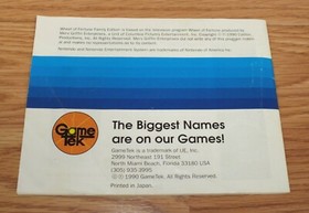 Wheel of Fortune Family Edition (Nintendo NES) Replacement Instruction Manual