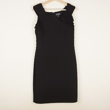 Adrianna Papell Black pleated Floral Applique Knit Pencil Dress Womens Sz 14