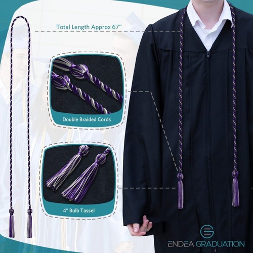 Endea Graduation Single Honor Cord Purple/Silver - Picture 4 of 4