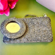Walborg Beaded Evening Clutch Purse Attached Mirror Tiny