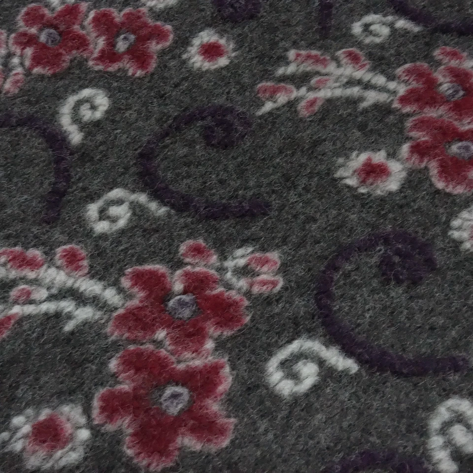 Stoff Ital. Musterwalk Walkloden Kochwolle Relief Blumen grau bordeaux weiß lila - Bild 3 von 4