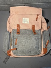 Parker Baby Co Pink/Gray Canvas Diaper Backpack with Insulated Bottle Pockets